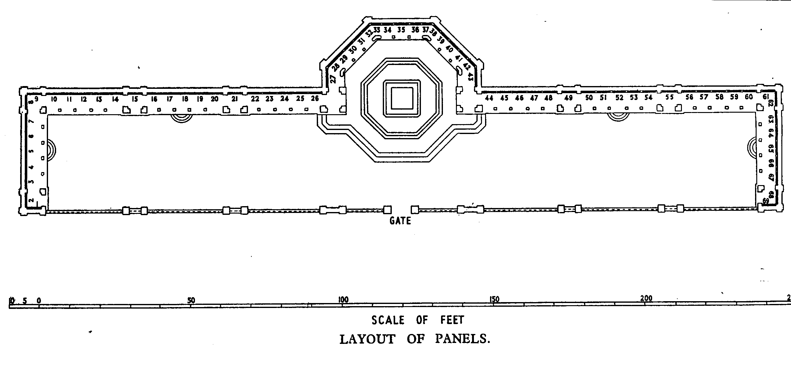 Basra Memorial Layout of Panels showing the arrangement of 69 memorial panels around the central obelisk