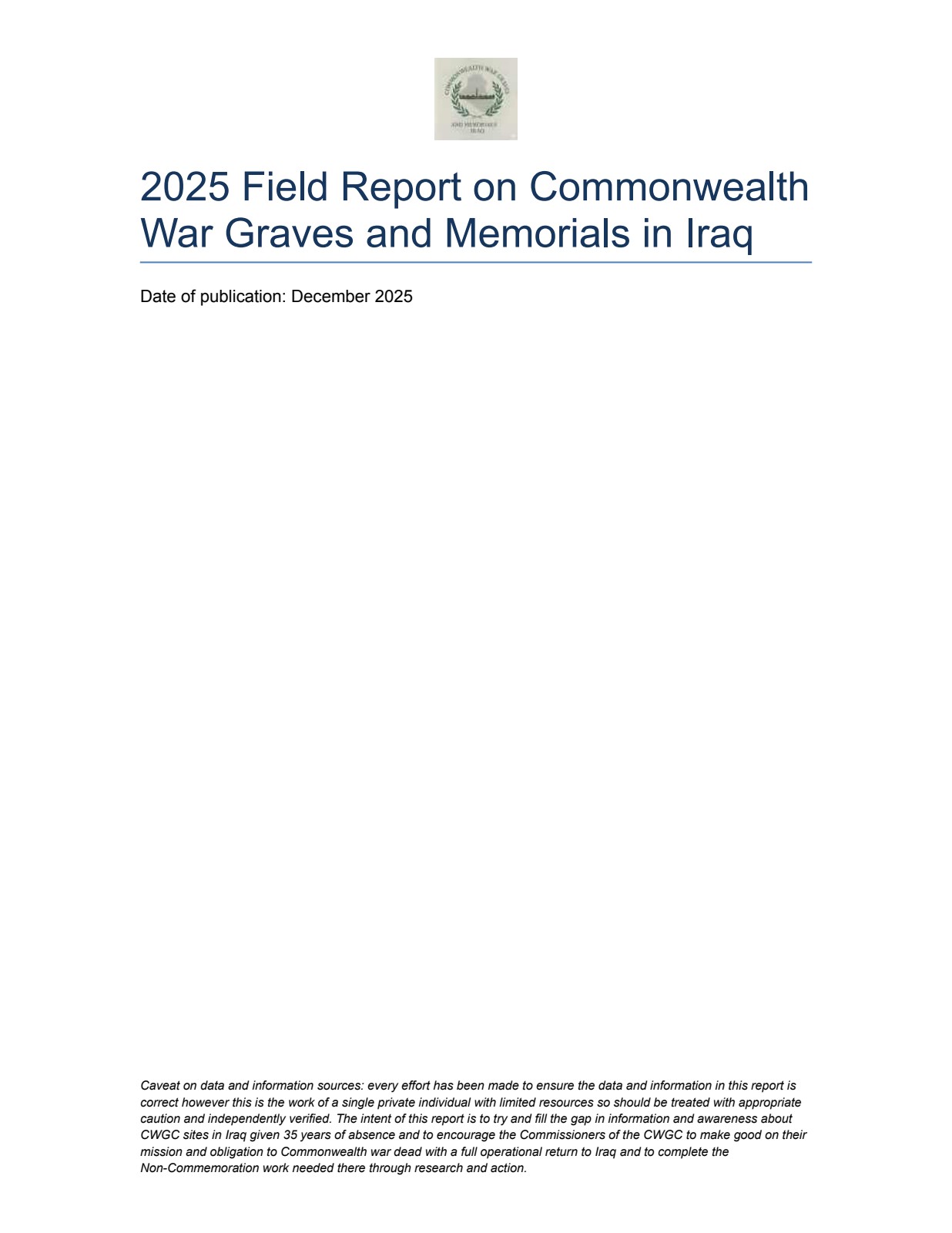 Cover of the 2025 independent field report on Commonwealth war graves in Iraq