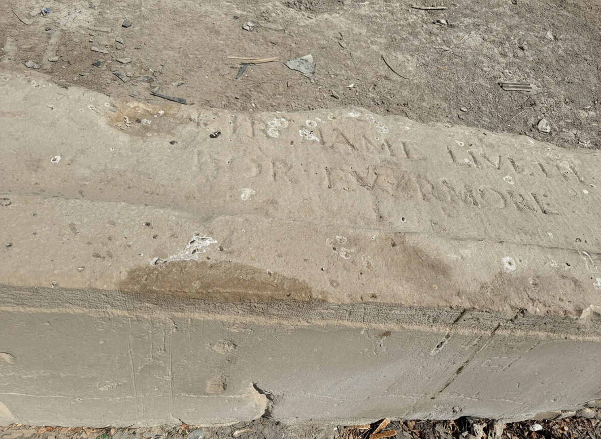 Deteriorated war memorial inscription in Iraq showing the stark reality of abandoned Commonwealth war graves