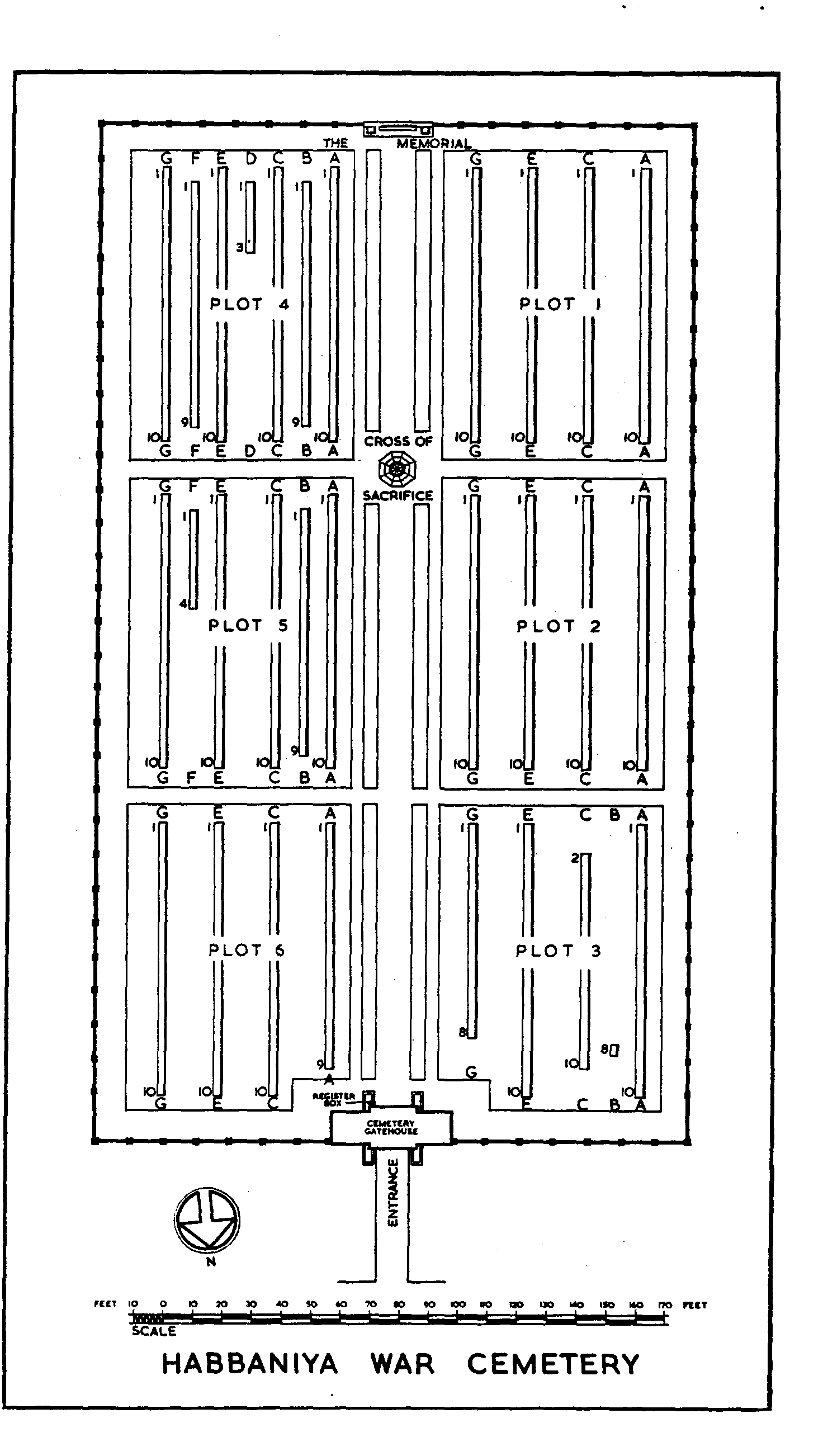 Habbaniya War Cemetery Plan showing plot layout with memorial