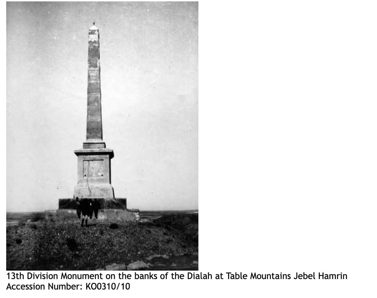 13th Division Monument on the banks of the Diyala at Table Mountains, Jebel Hamrin. Imperial War Museum, Accession Number KO0310/10.