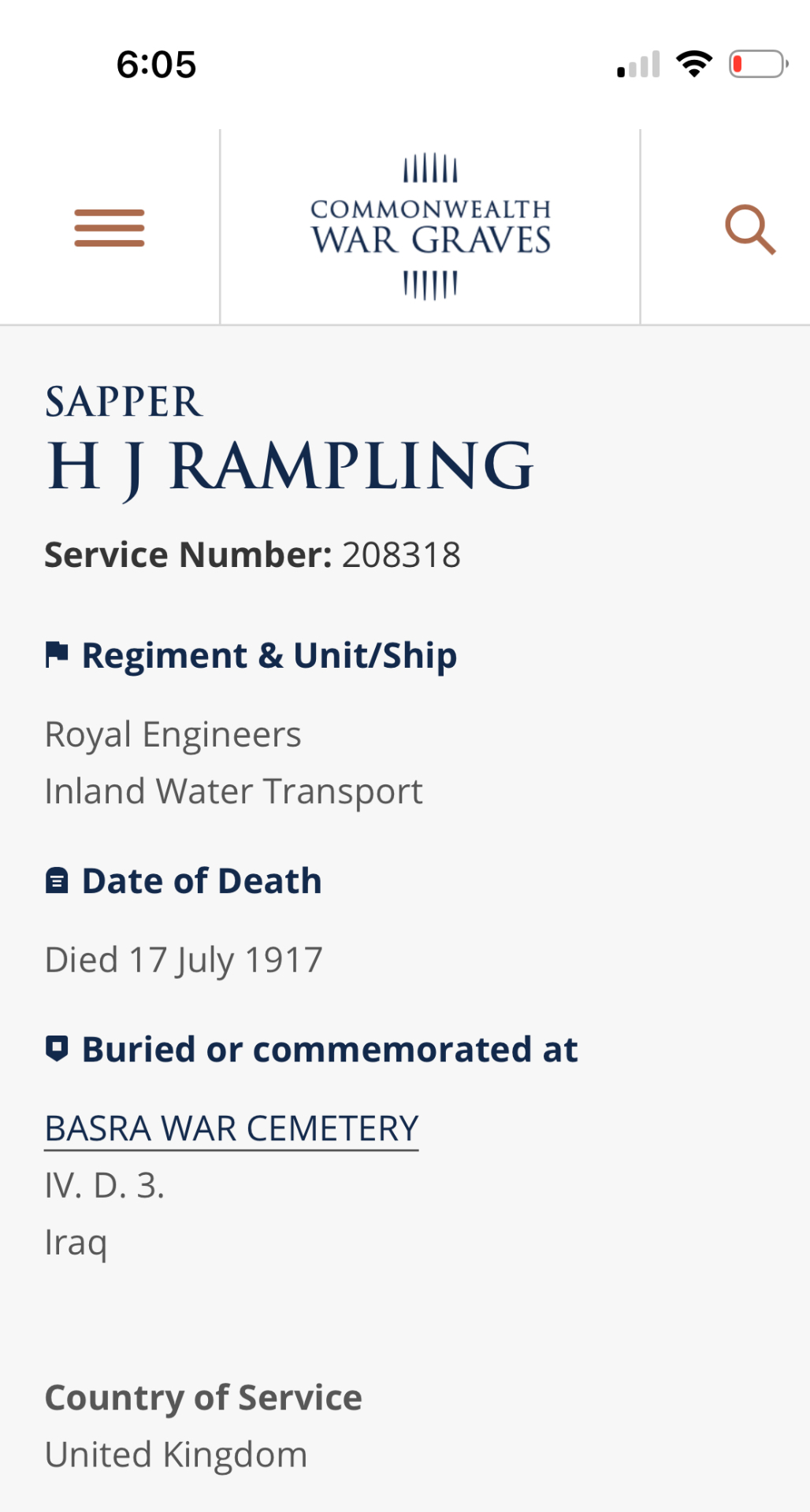 Sapper Horace Johnson Rampling